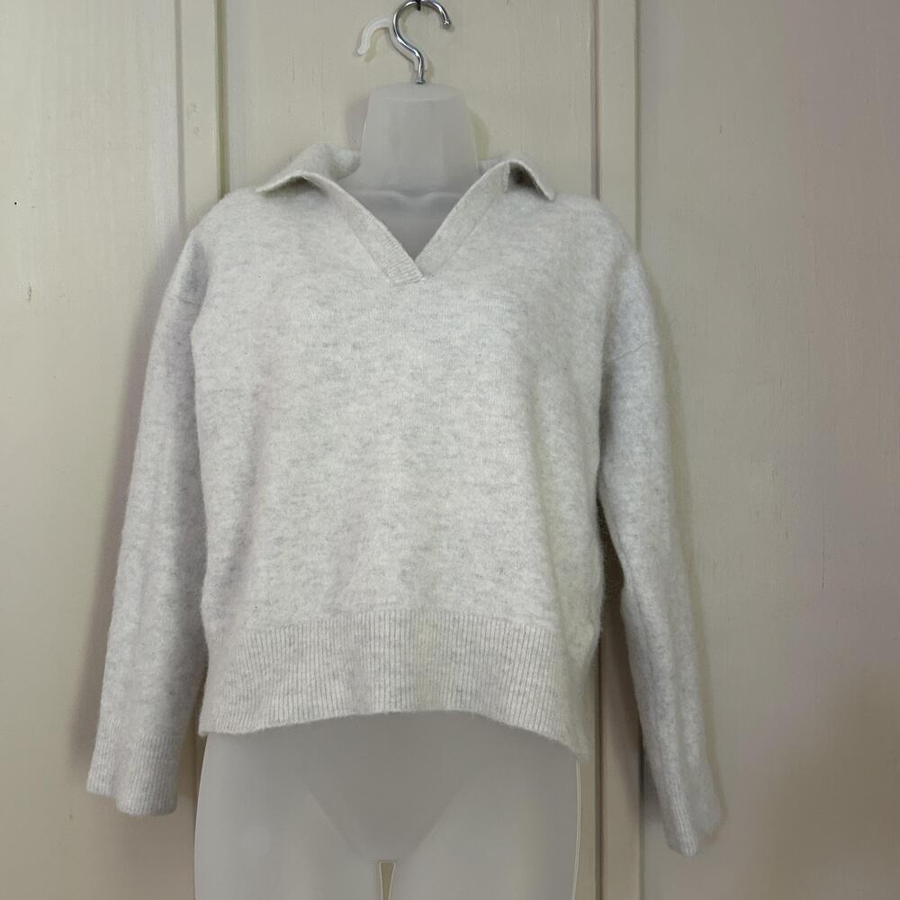 Banana Republic Sweater Womens Large White Collared V Neck Alpaca Wool Pullover